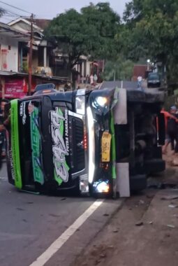 Mobil Elf Terguling di Pasirlangu Pakenjeng Viral di Media Sosial 