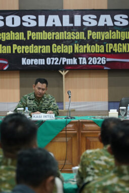 Komitmen Berantas Narkoba, Korem 072/Pamungkas Gelar Sosialisasi P4GN dan Tes Urin Bagi Prajurit dan PNS