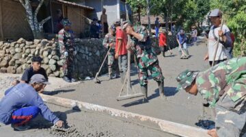 Percepat Akses Warga, Kodim 0730/Gunungkidul Kebut Pengecoran Jalan TMMD Ke-129 di Umbulrejo.
