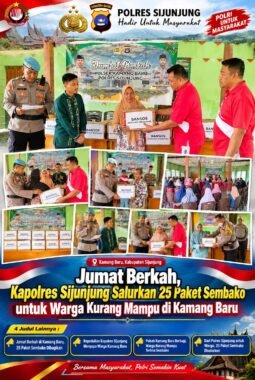 Jumat Berkah, Kapolres Sijunjung Salurkan 25 Paket Sembako untuk Warga Kurang Mampu di Kamang Baru