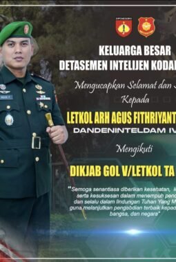 Detasemen Intelijen Kodam IV/Diponegoro Ucapkan Selamat Kepada Letkol Arh Agus Fithriyanto, S.A.P. Mengikuti Dikjab Golongan V