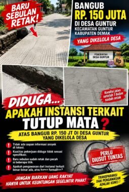 BARU SEBULAN RETAK, TANPA PAPAN PROYEK: DIDUGA INSTANSI TERKAIT TUTUP MATA ATAS BANGUB Rp150 JUTA DI DESA GUNTUR?