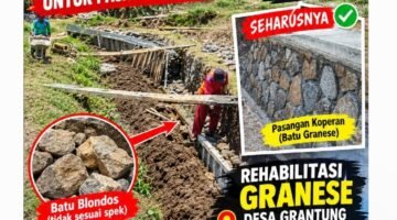 Diduga Tak Sesuai Spek, Pemasangan Batu pada Proyek Irigasi di Banyurip Purworejo Disorot