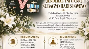 Telah wafat Kasad Periode 1998-1999 Jenderal TNI (Purn) Subagyo HS di Yogyakarta 